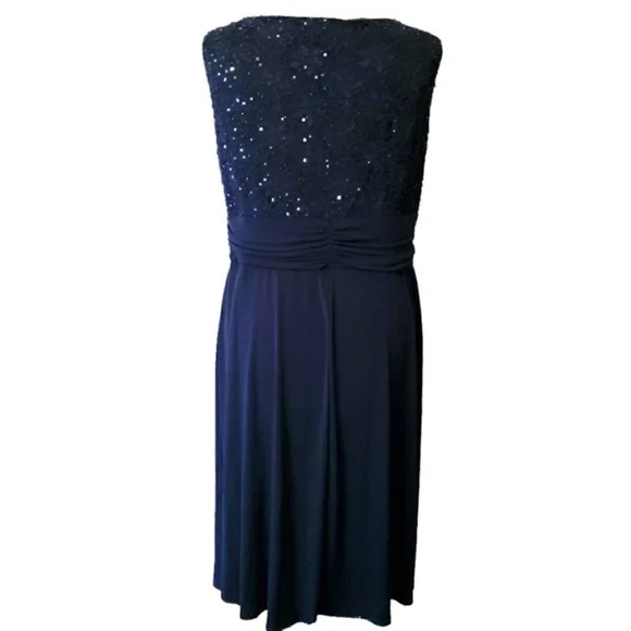 Navy Blue Elegant Sleeveless Sequin Dress - Picture 3 of 7